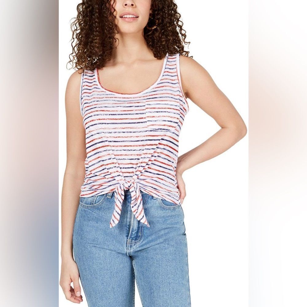 Rebellious One Sleeveless Striped Tie Front Lightweight Tank Top Shirt. Small.